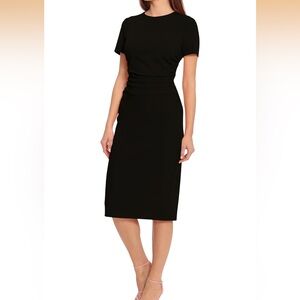 Maggy London Ruched Waist Midi Crepe Sheath Dress NWT Size 2